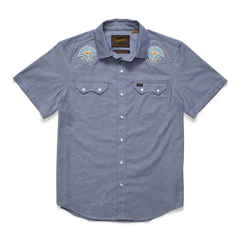 Howler Brothers Crosscut Deluxe Snapshirt Men's in Fresh Blooms Indigo